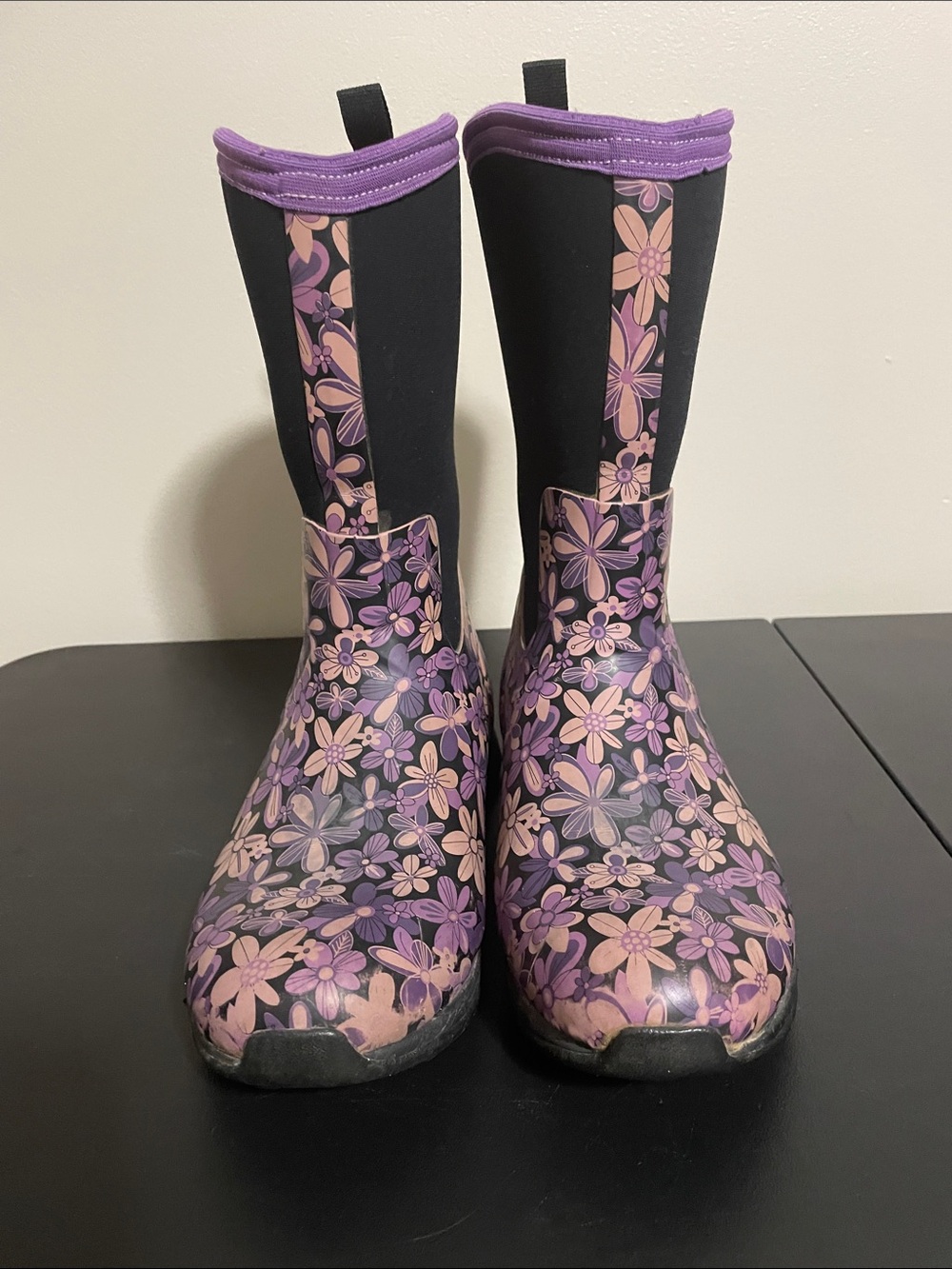 MUCK Boot Company Purple Floral Mid-Calf Rain Boots Size 7 - Picture 2 of 8